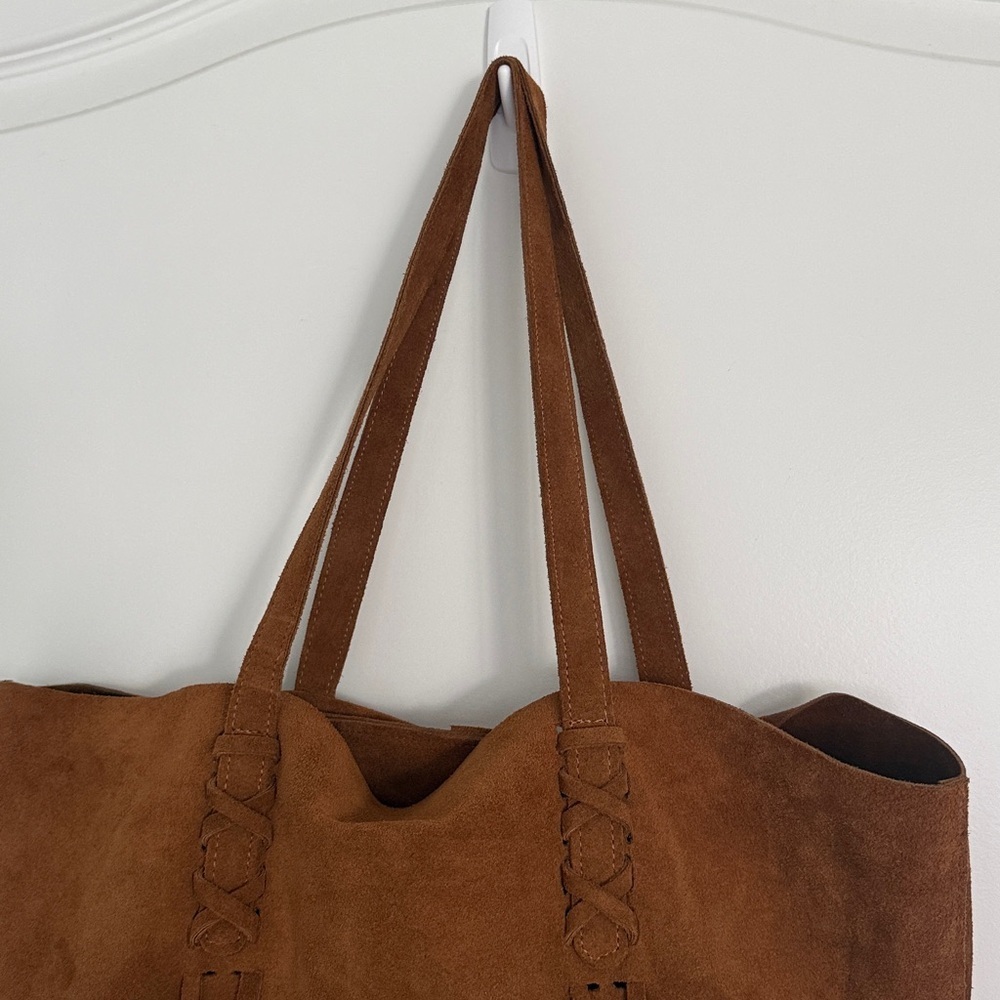 Argentine Real Suede British Tan Cognac Tote Bag with Tassels - Picture 8 of 14